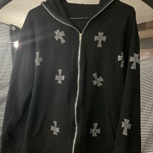 Black jacket with rhinestone crosses
